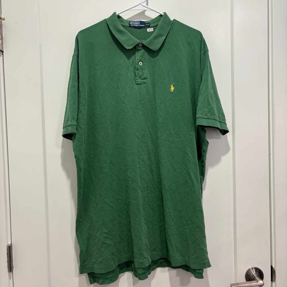 Polo Ralph Lauren Mens XXL Green Short Sleeve Cotton Pique Polo Yellow Pony